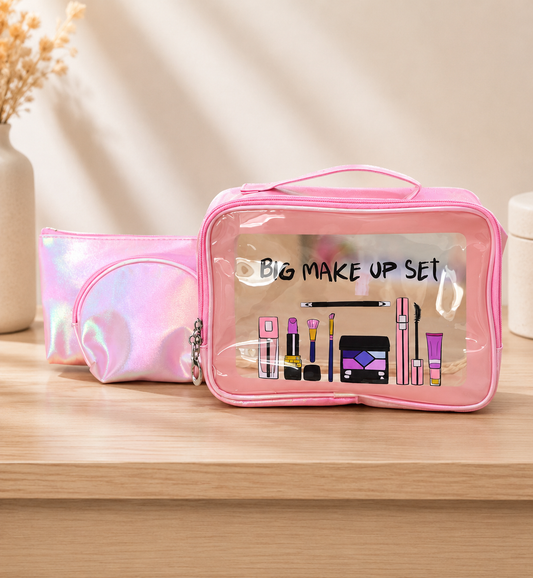 3-Piece Holographic Makeup & Travel Organizer Set