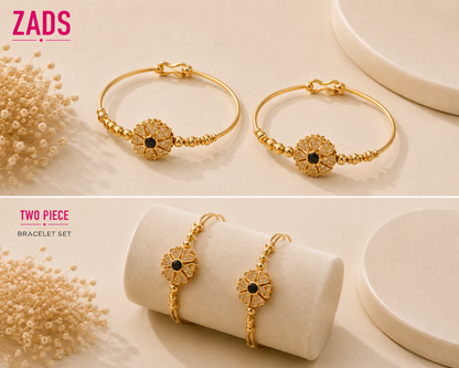 Gold Floral Adjustable Bangle Set (2 Pieces)