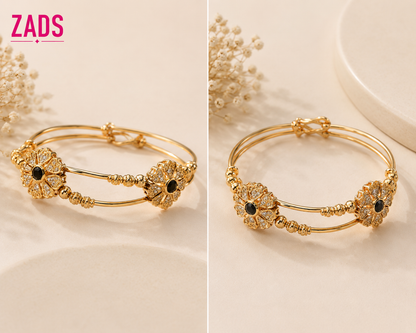 Gold Floral Adjustable Bangle Set (2 Pieces)