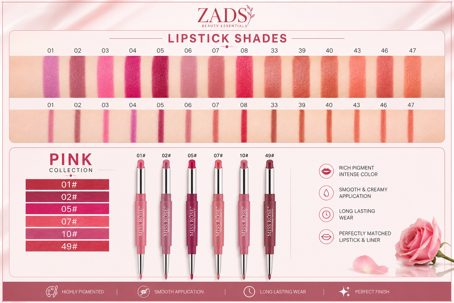 MISS ROSE Lipsticks Plus Liner