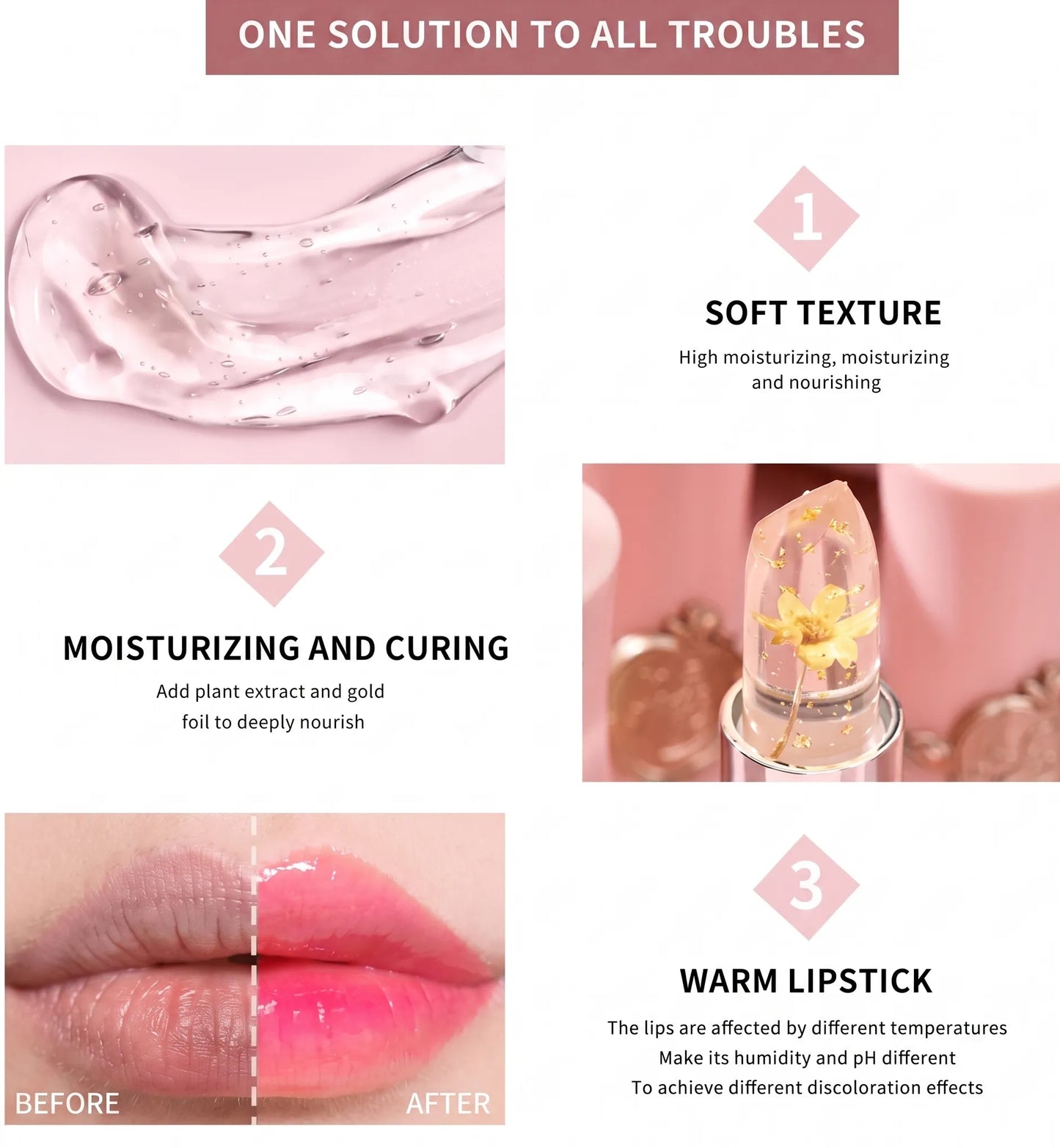 Jelly Lipstick Color Changing, Transparent Lip Balm for Girls