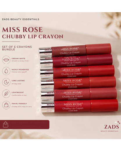 Miss Rose Matte Batom Stick Crayon - Set of 5